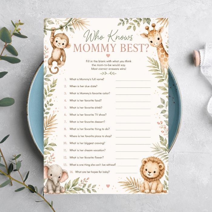 Safari Baby Shower Who Knows Mommy Best Game