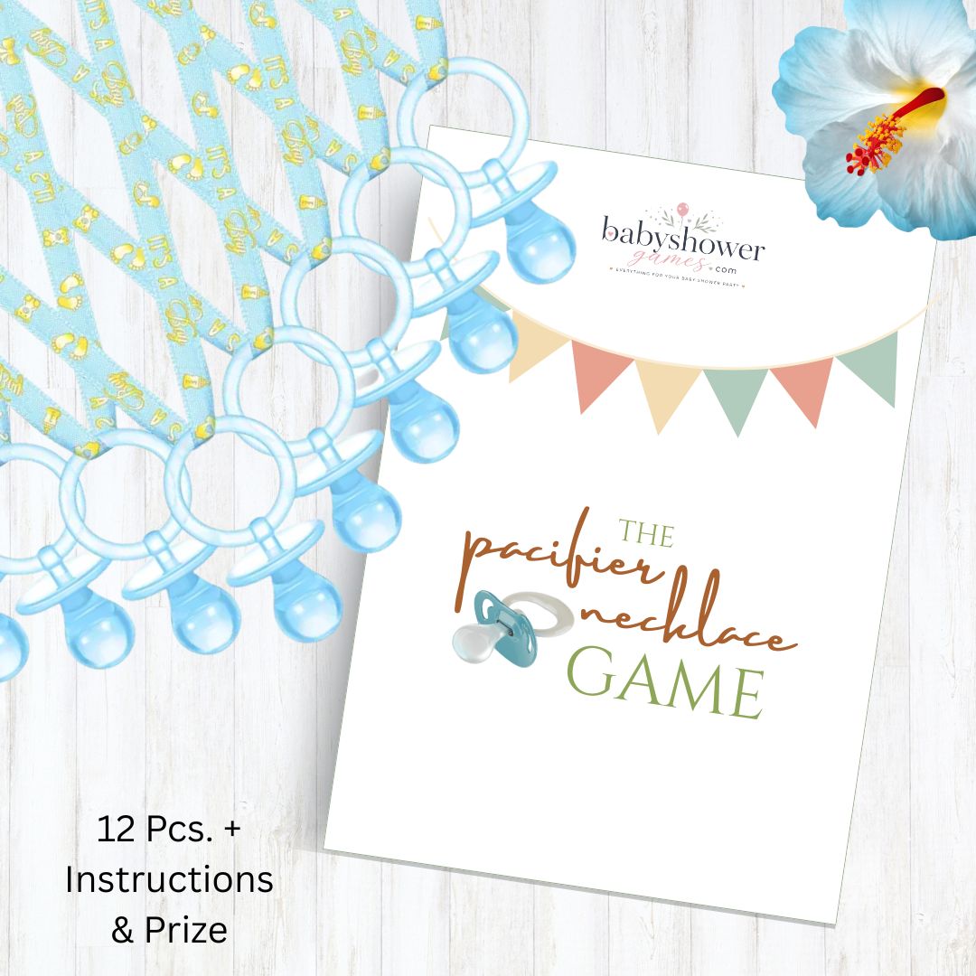 Pacifer Necklace Game - Traditonal Game for Baby Showers - 12pc. - Blue