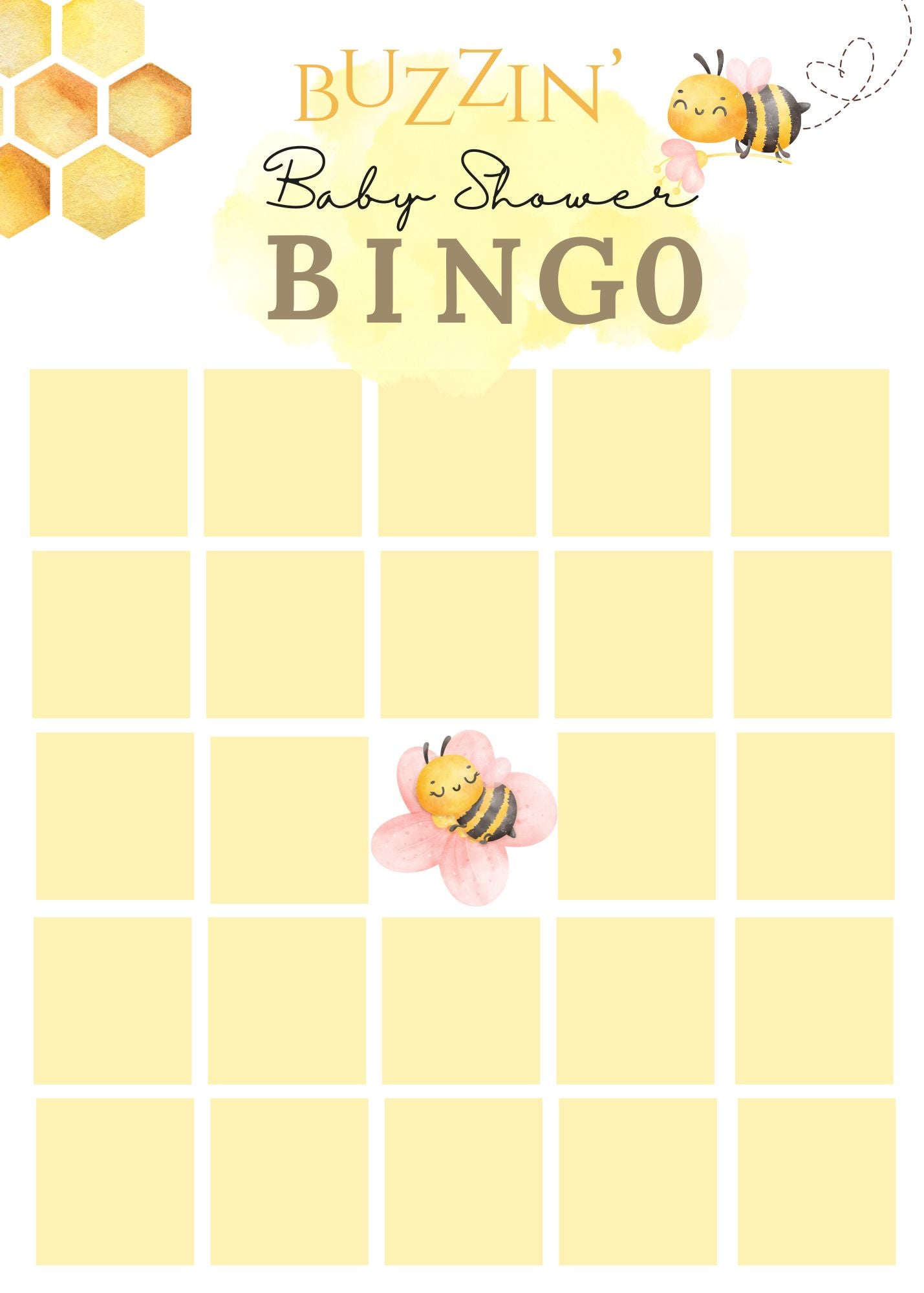 Buzzin' to Meet You Baby Bee Baby Shower Bingo Game - Bee Themed Baby Shower Game