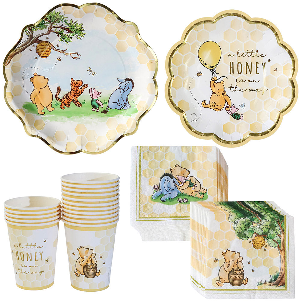 Honey Bear Baby Shower Tableware Set – Plates, Cups & Napkins (78-Piece Party Kit for 16 Guests)