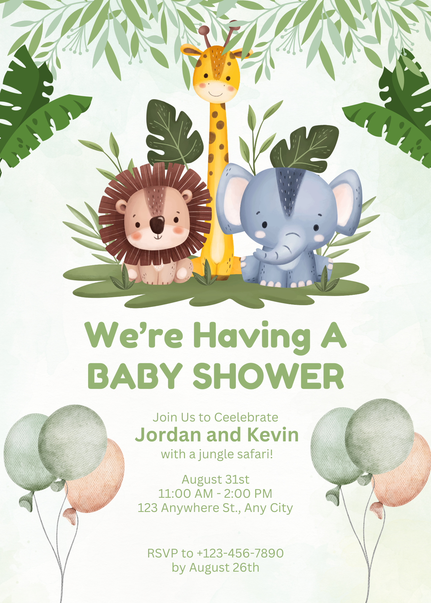 We're Having a Baby Shower - Jungle Baby Animals Invitation - Digital Download