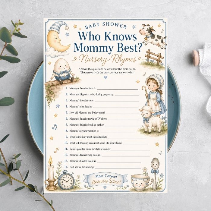Nursery Rhymes Who Knows Mommy Best Game - Nursery Rhyme Themed Baby Shower Game