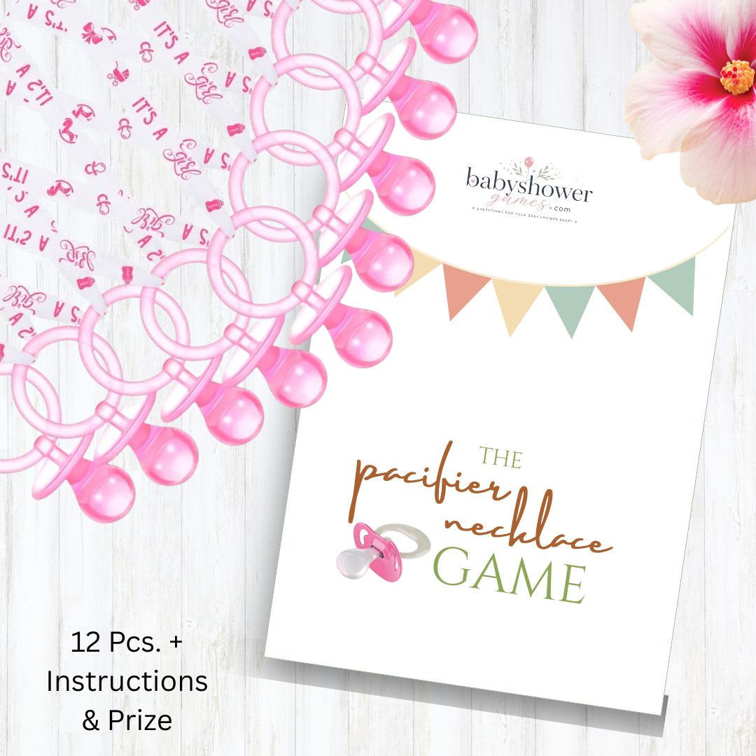 Pacifer Necklace Game - Traditonal Game for Baby Showers - 12pc. - Pink