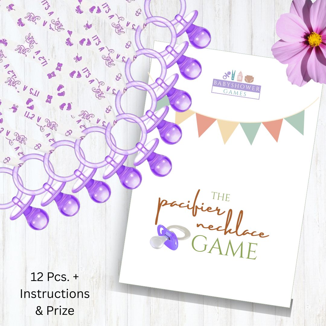 Pacifier Necklace Game - Traditional Game for Baby Showers - 12pc. - Lilac