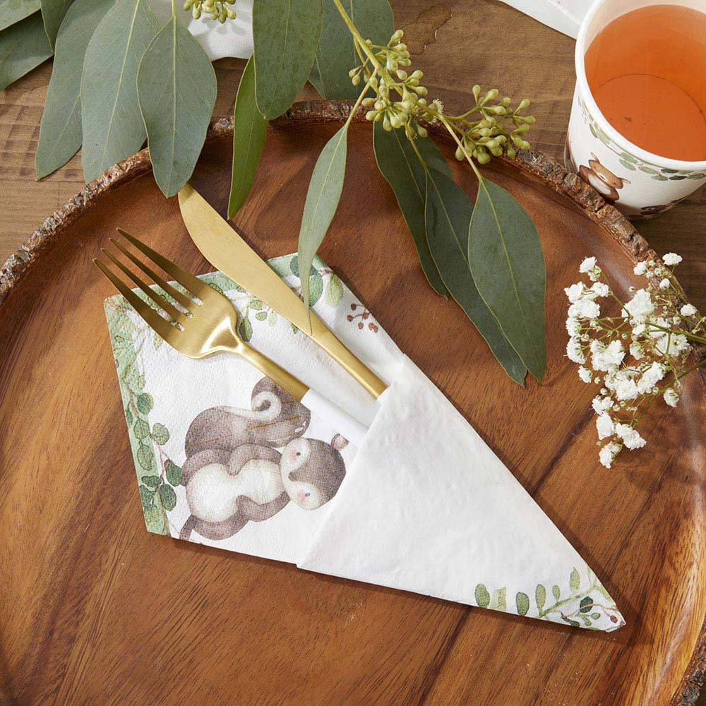 Woodland Baby Shower Napkins – 2 Ply Green & White Paper Napkins (Set of 30)