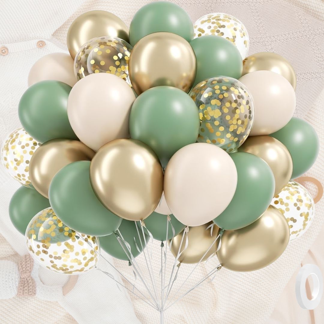 Sage Green Gold and White Baby Shower Balloons - 44pc.