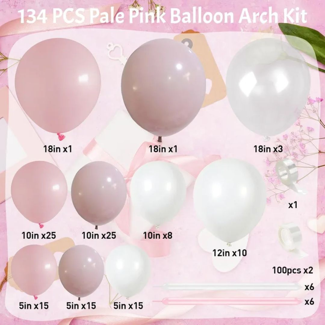 Pink Balloon Arch Kit – 134 Piece Pink Balloon Garland Kit for Baby Showers & Parties