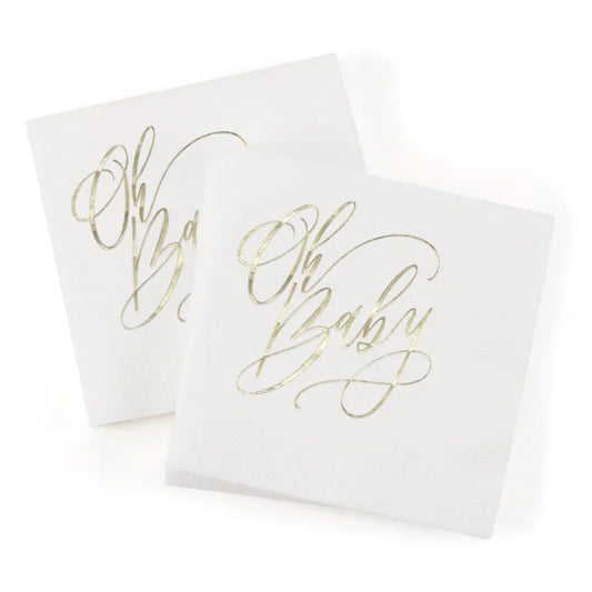 Oh Baby - Beverage Napkins with Gold Foil 4-3/4"x4-3/4" Pack of 50