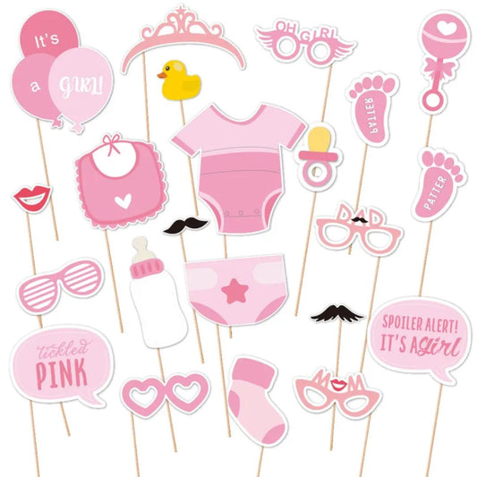 Baby Girl Shower Photo Props – 22-Piece Pink Baby Shower Photo Booth Set
