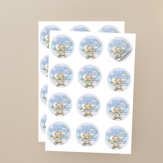 Baby Bear Blue Favor Labels – 24 Stickers (2.5" or 2") for Baby Showers