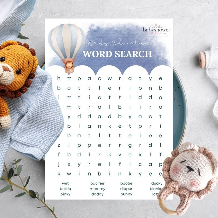 blue balloon baby shower word search game
