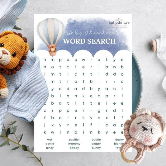 blue balloon baby shower word search game