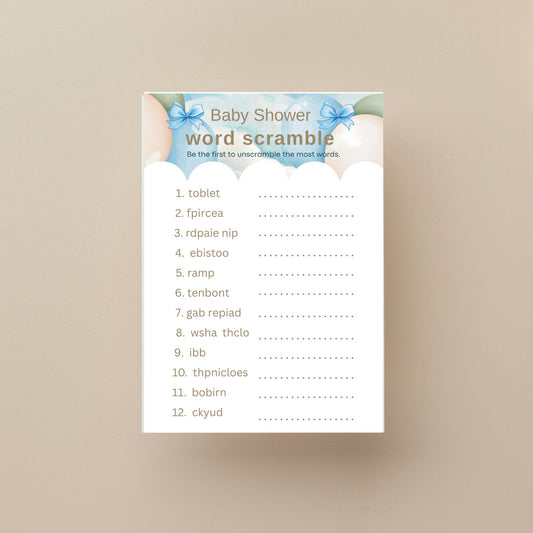 Baby Bear Blue Baby Shower Word Scramble Game – Game Cards (5x7")