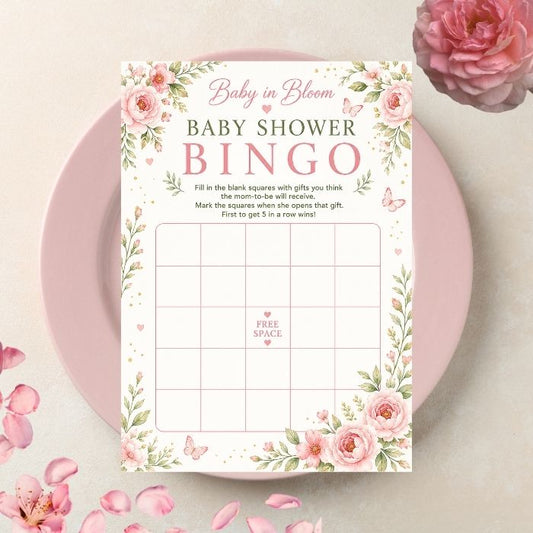 Baby in Bloom Baby Shower Bingo - Floral Themed Baby Shower Game