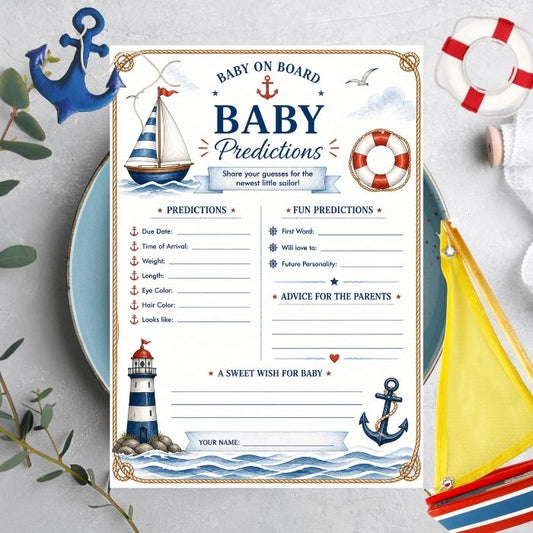 Nautical Baby Shower Predictions Game - Baby on Board Shower Theme Game