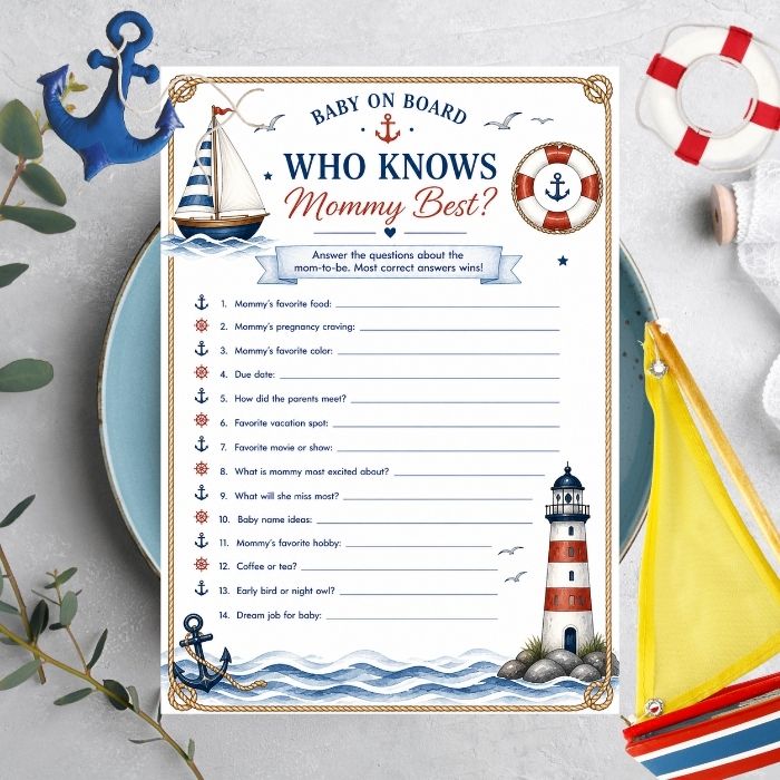 Ahoy Its a Boy Who Knows Mommy Best Game - Nautical Baby Shower Themed Game
