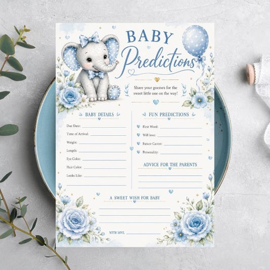 Blue Elephant Baby Predictions Baby Shower Game