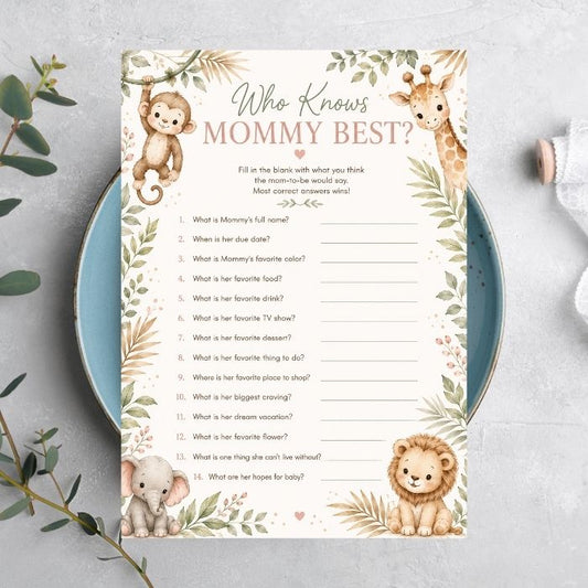 Safari Baby Shower Who Knows Mommy Best Game