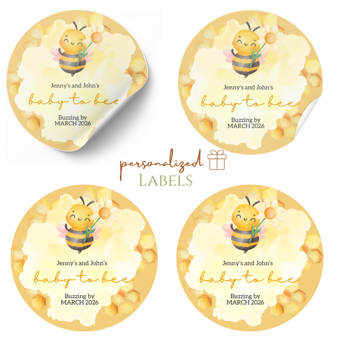 Baby Shower Favor Labels Round - Buzzin' to Meet You Theme
