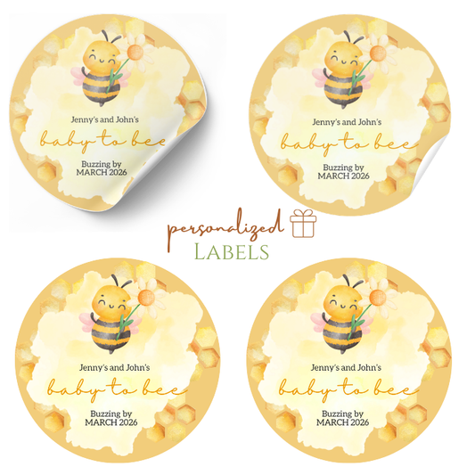 Baby Shower Favor Labels Round - Buzzin' to Meet You Theme
