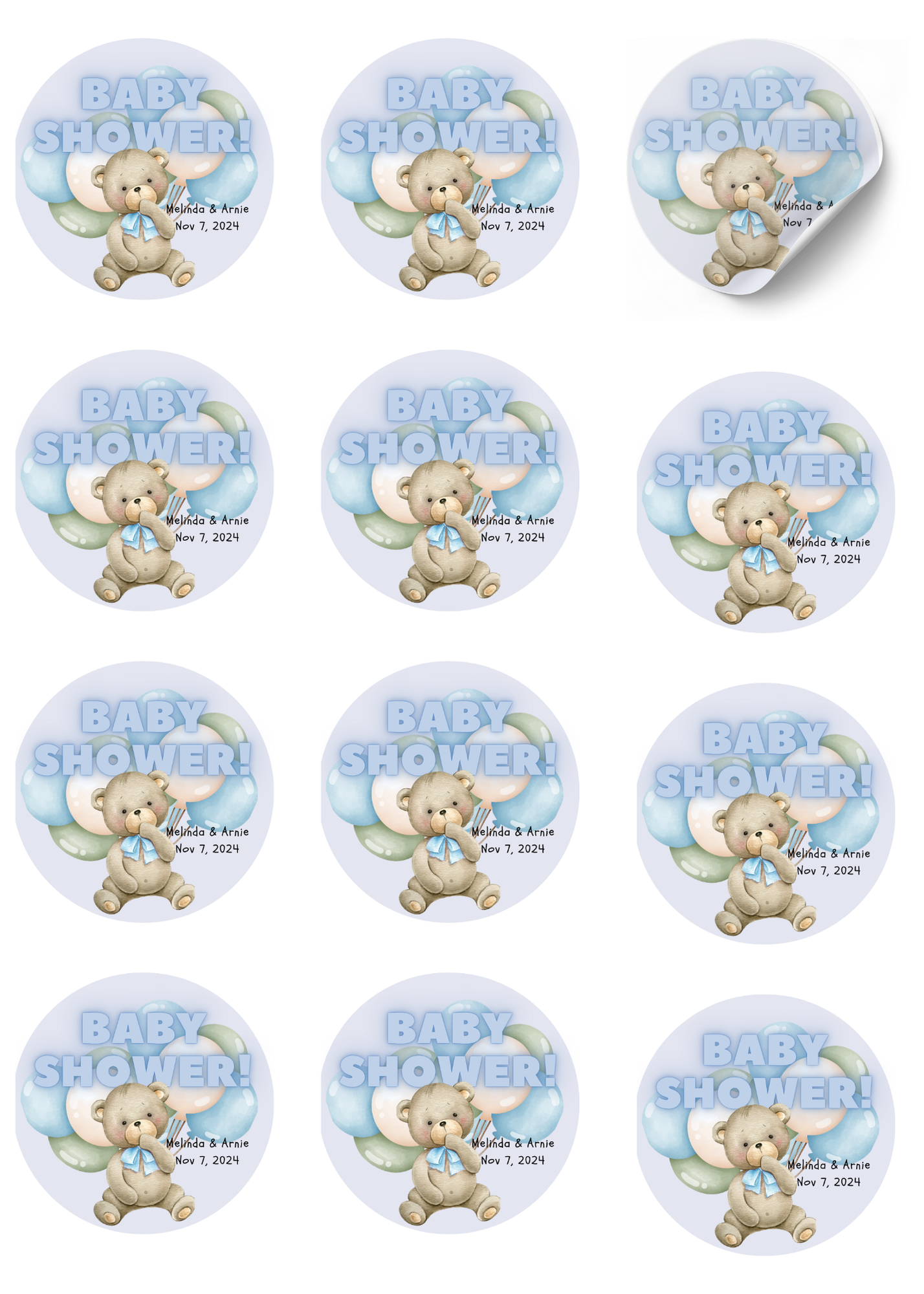 Baby Bear Blue Favor Labels – 24 Stickers (2.5" or 2") for Baby Showers