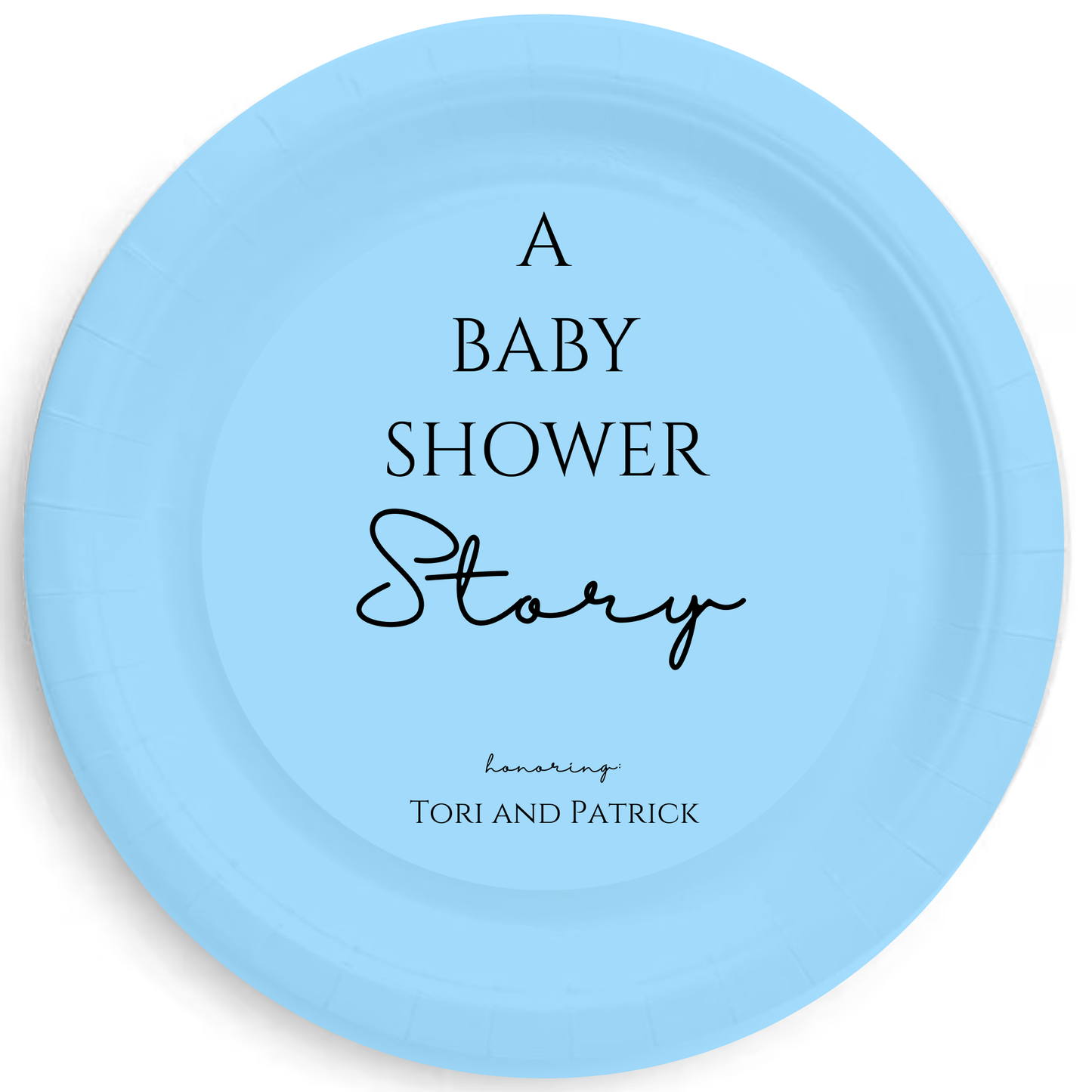 A Baby Shower Story Personalized Baby Shower Plates – Custom Baby Shower Party Plates, 7" Dessert or 9" Luncheon Size, Set of 8 (6 Colors)