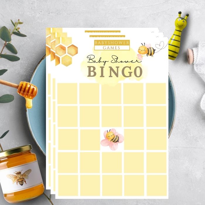 Buzzin' to Meet You Baby Bee Baby Shower Bingo Game - Bee Themed Baby Shower Game