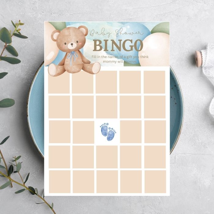 Baby Bear Blue - Baby Shower Bingo Game