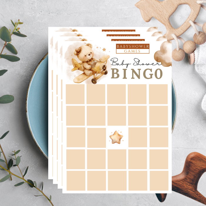 Boho Baby Shower Bingo Game - Boho Teddy Bear Theme