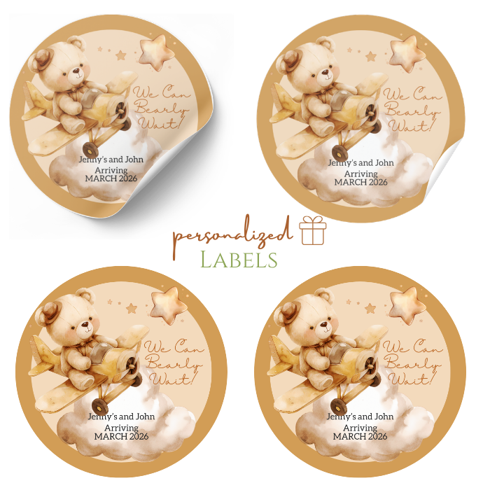 Boho Bear Baby Shower Favor Labels | Boho Theme Baby Shower Labels (set of 24)