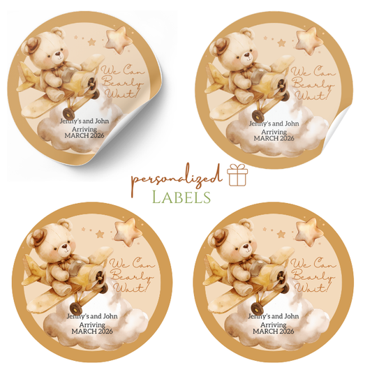 Boho Bear Baby Shower Favor Labels | Boho Theme Baby Shower Labels (set of 24)