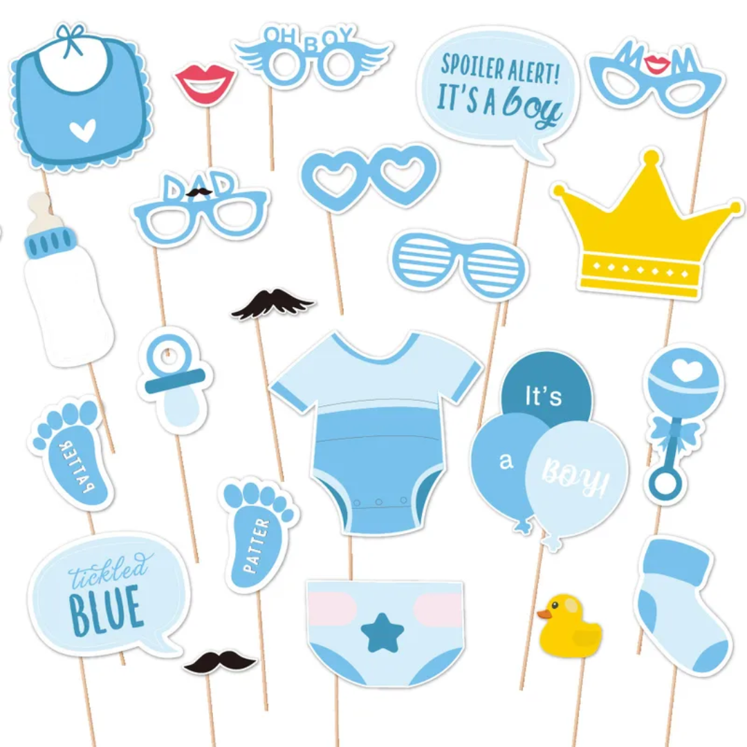 Baby Boy Shower Photo Props – 22-Piece Baby Shower Photo Booth Props