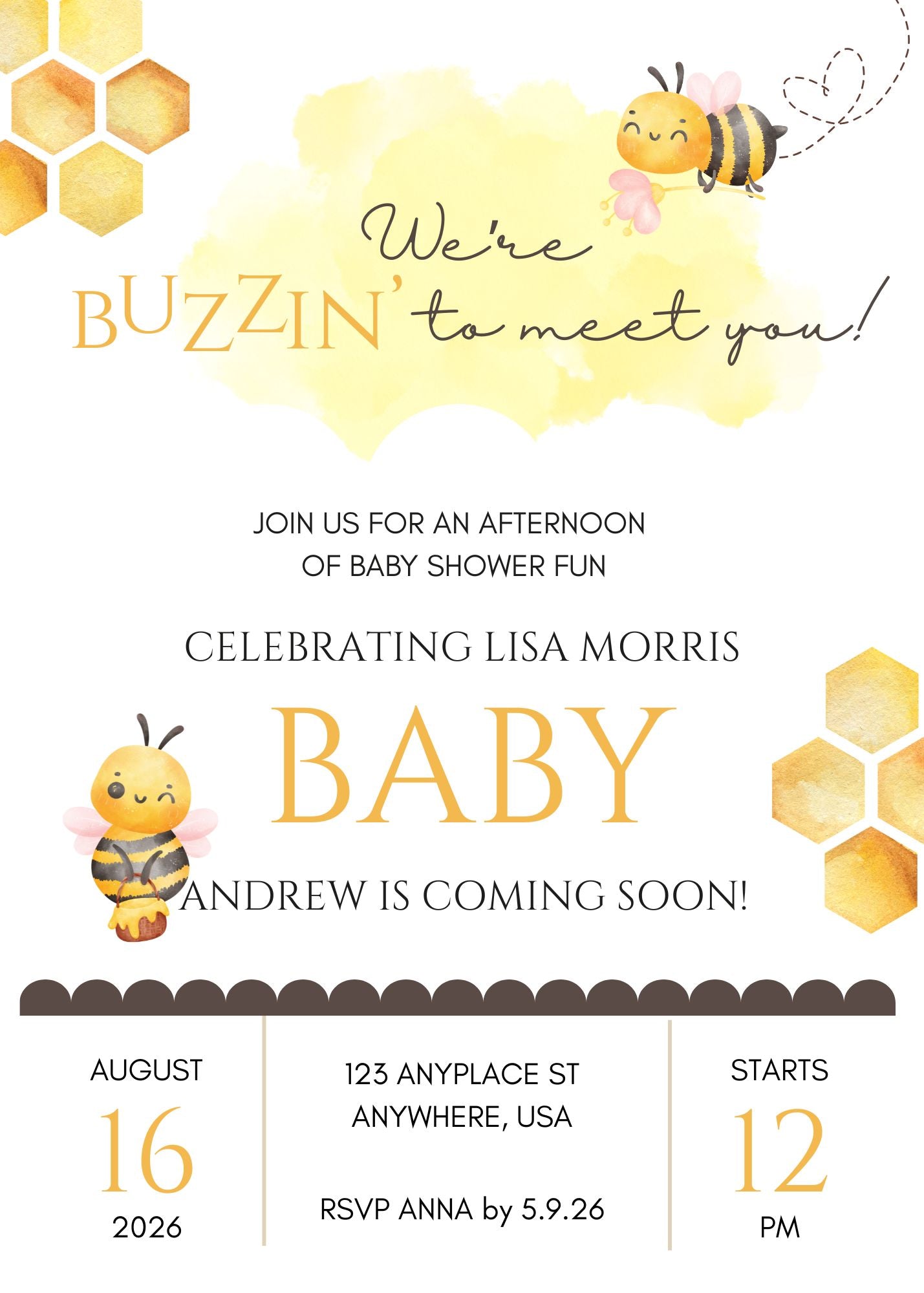 Buzzin to Meet You Baby Bee Baby Shower Invitation