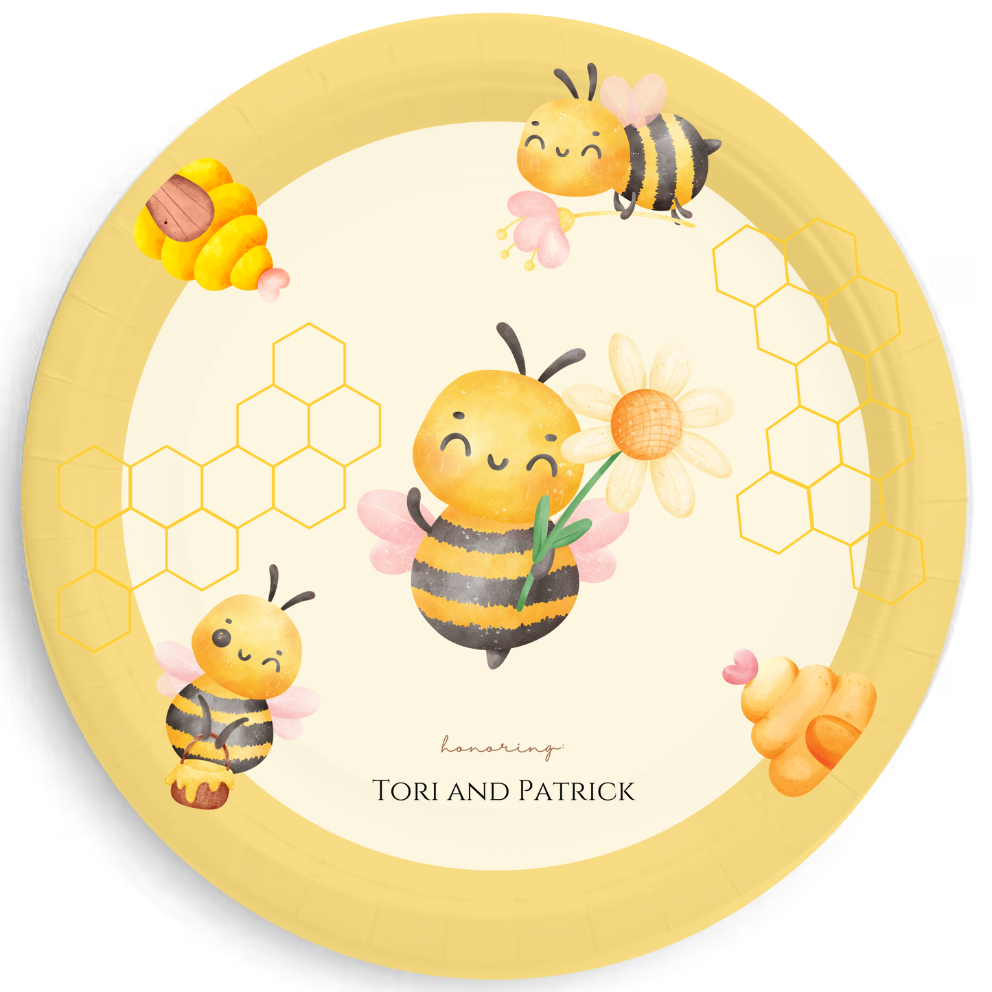 Buzzin’ to Meet You Baby Bee Party Plates – Personalized Baby Shower Plates, Bumble Bee Theme Party Tableware, 7" or 9" Paper Plates