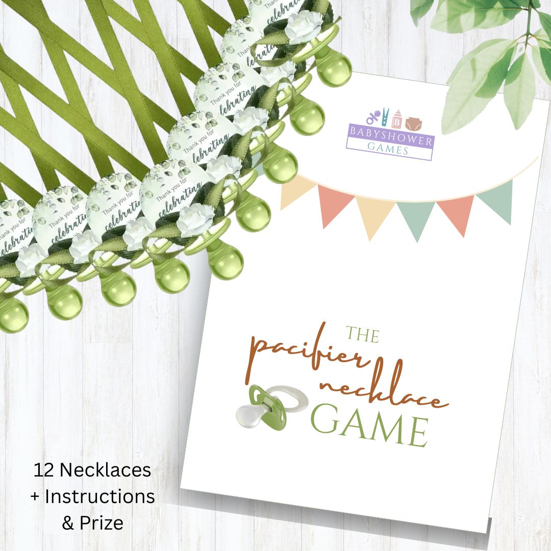 Pacifier Necklace Game - Traditional Game for Baby Showers - 12pc. -Green