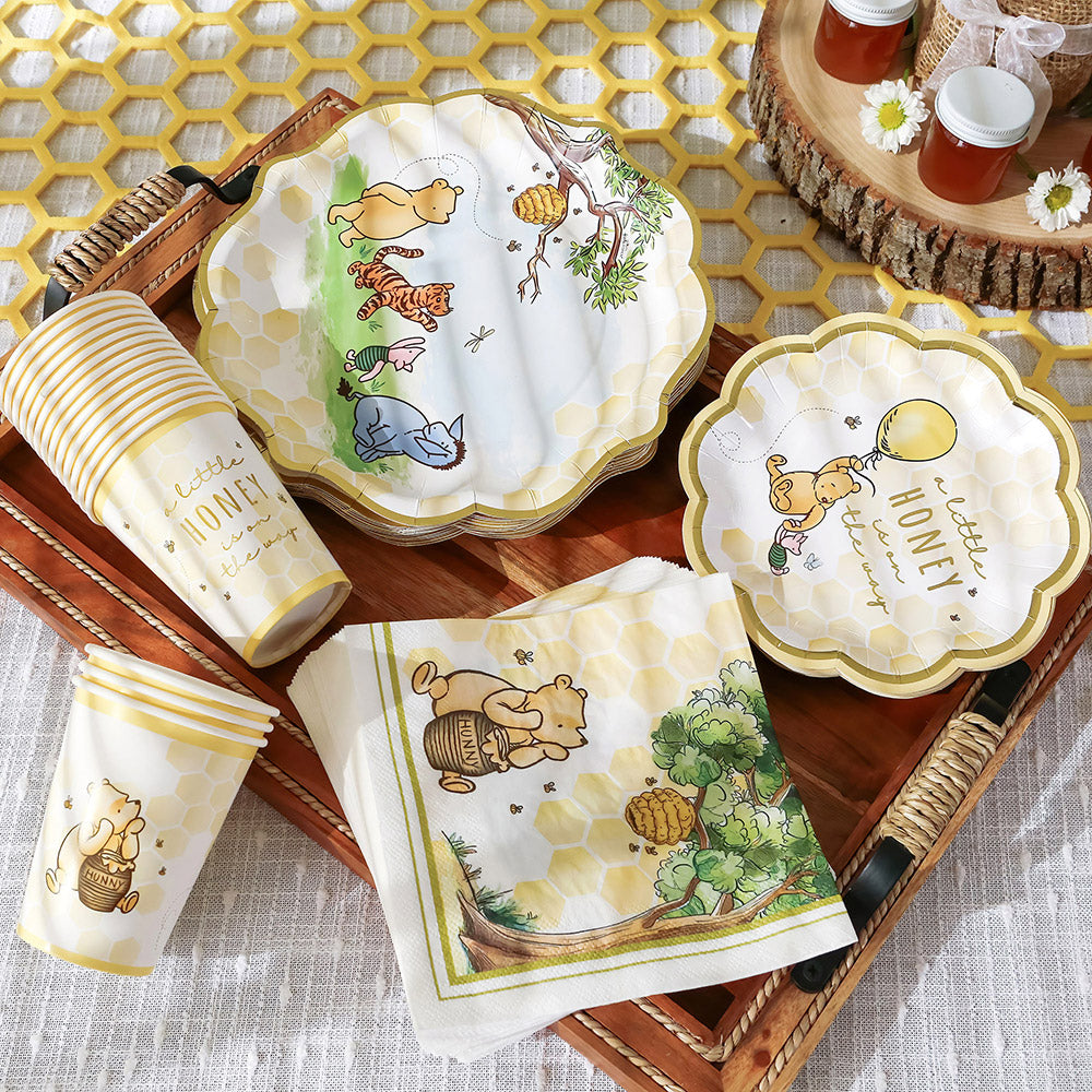 Honey Bear Baby Shower Tableware Set – Plates, Cups & Napkins (78-Piece Party Kit for 16 Guests)
