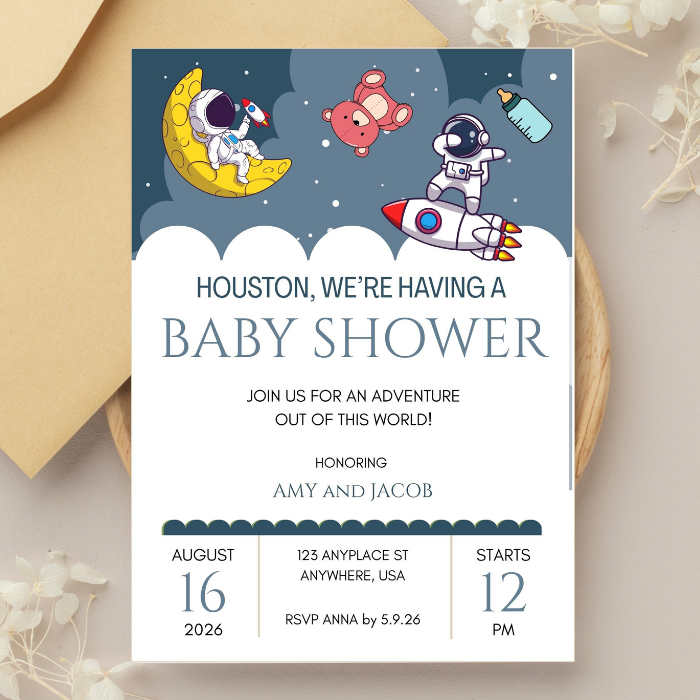 Baby Astronaut Baby Shower Invitation - Houston Wer'e Having a Baby Shower