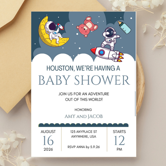 Baby Astronaut Baby Shower Invitation - Houston Wer'e Having a Baby Shower