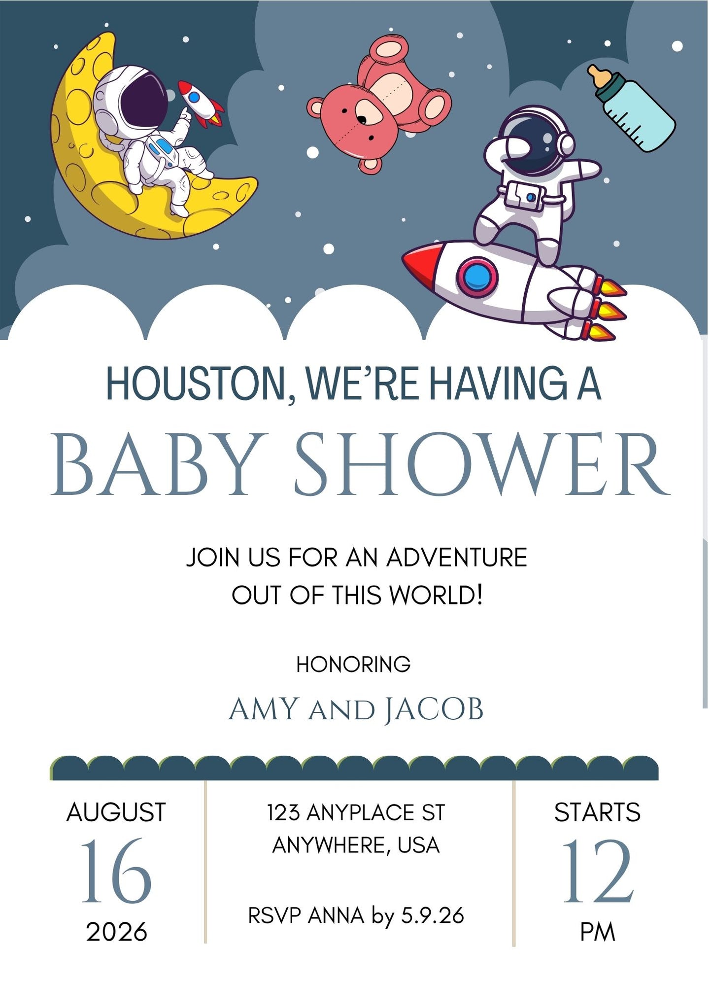 Baby Astronaut Baby Shower Invitation - Houston Wer'e Having a Baby Shower