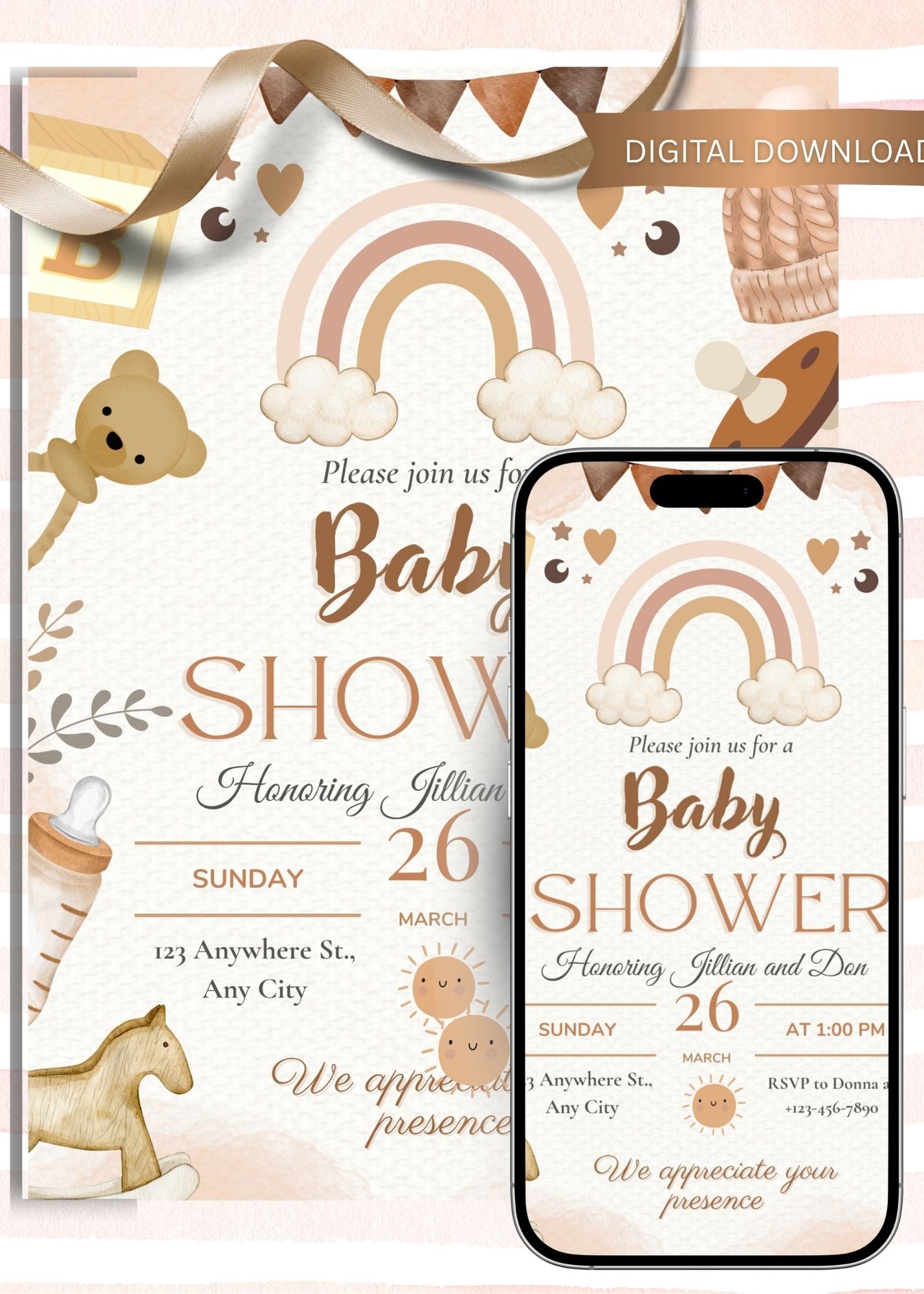 Printable Boho Baby Shower Invitations | Editable Boho Party Invite