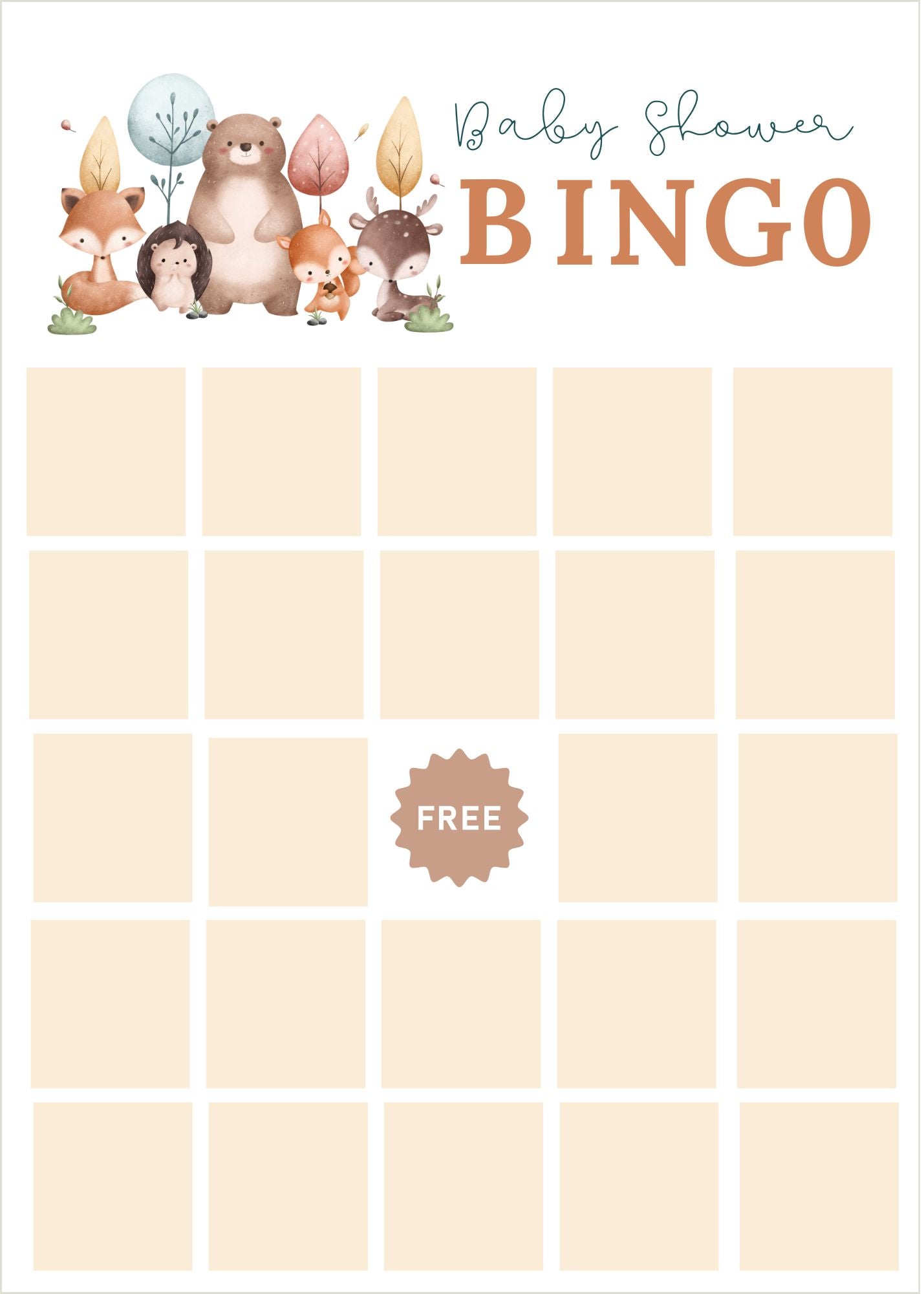 Woodland Baby Shower Bingo Baby Shower Game