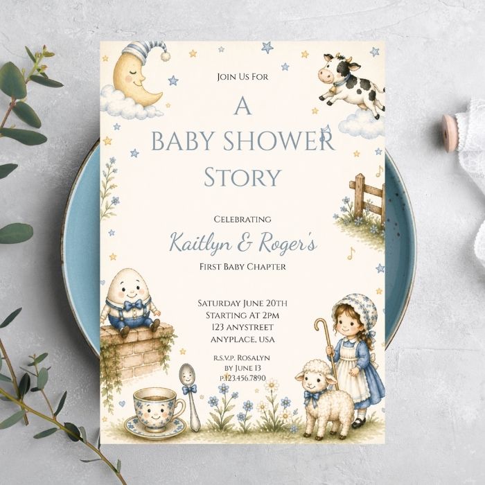 Personalized Nursery Rhyme Baby Shower Invitations – 5x7 Storybook Baby Shower Invitations Printed in USA