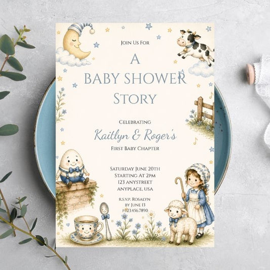 Personalized Nursery Rhyme Baby Shower Invitations – 5x7 Storybook Baby Shower Invitations Printed in USA