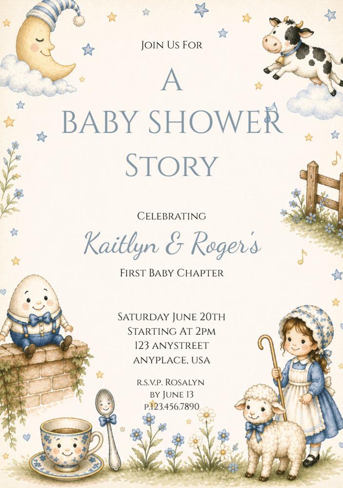 Personalized Nursery Rhyme Baby Shower Invitations – 5x7 Storybook Baby Shower Invitations Printed in USA