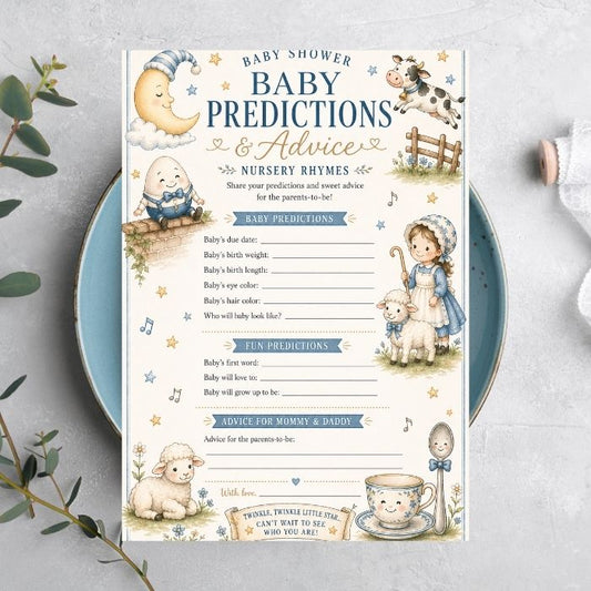 Nursery Rhyme Baby Shower Baby Predictions Game for Your Guests
