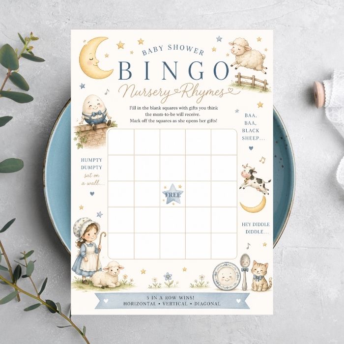 Nursery Rhymes Baby Shower Bingo - Story Themed Baby Shower Game
