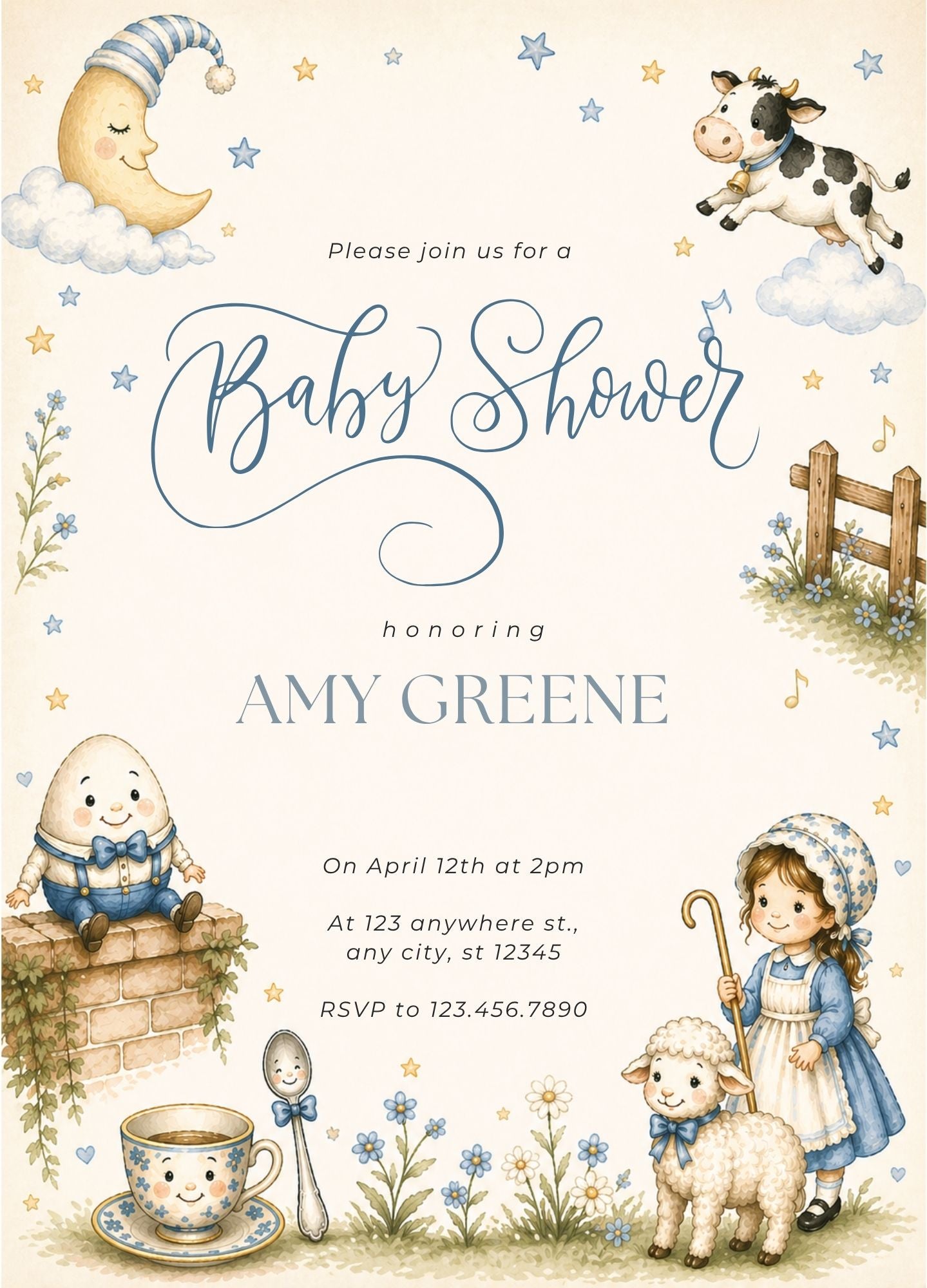 Personalized Nursery Rhyme Baby Shower Invitations – 5x7 Storybook Baby Shower Invitations Printed in USA