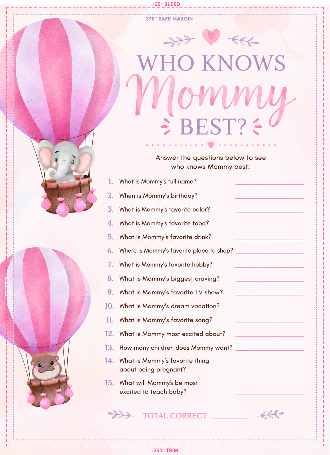 Who Knows Mommy Best Baby Shower Game - A Pink Balloon Adventure