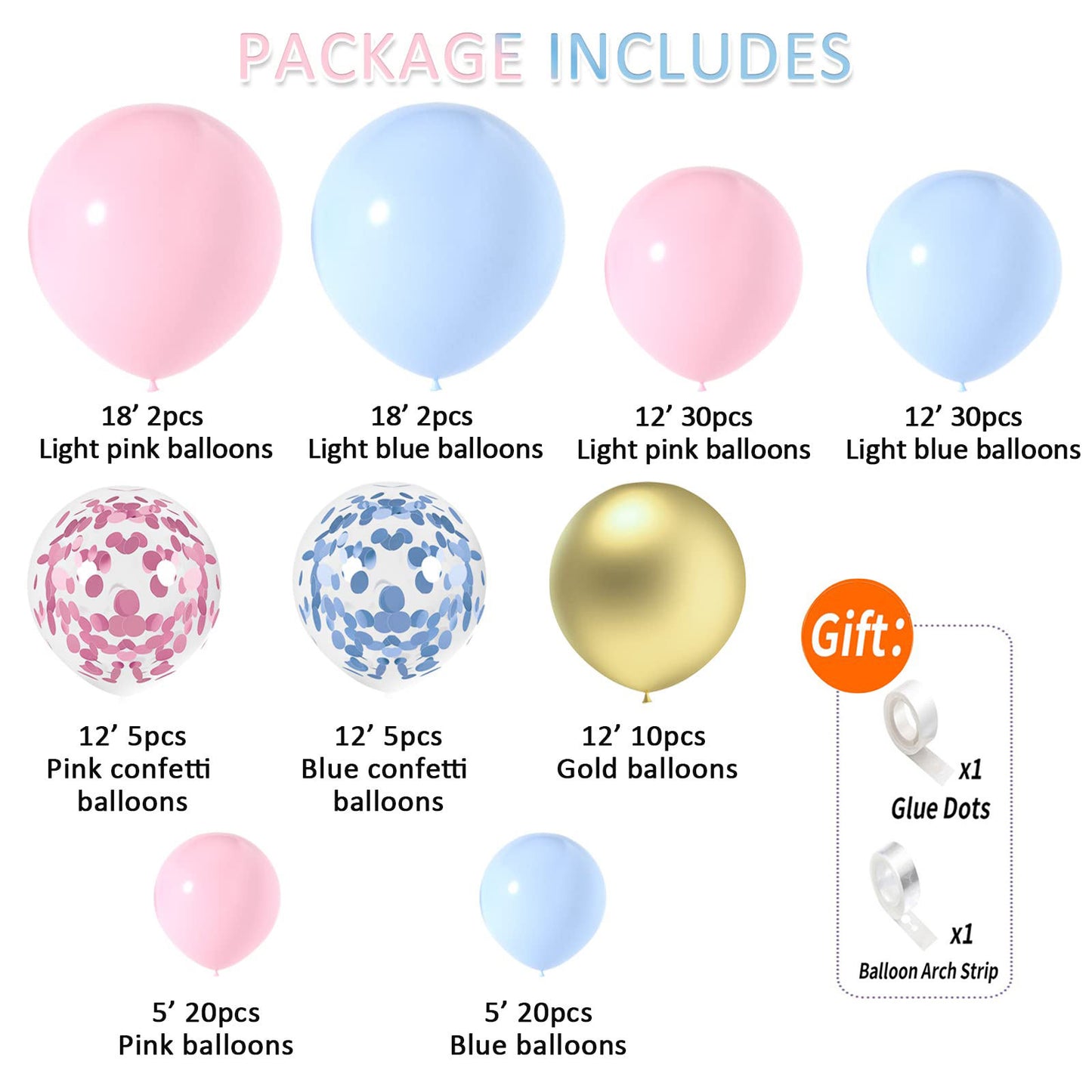 Pink & Blue Balloon Garland Kit – 126 Piece Gender Reveal Balloon Arch, Baby Shower Balloon Decoration Kit with Confetti & Gold Balloons