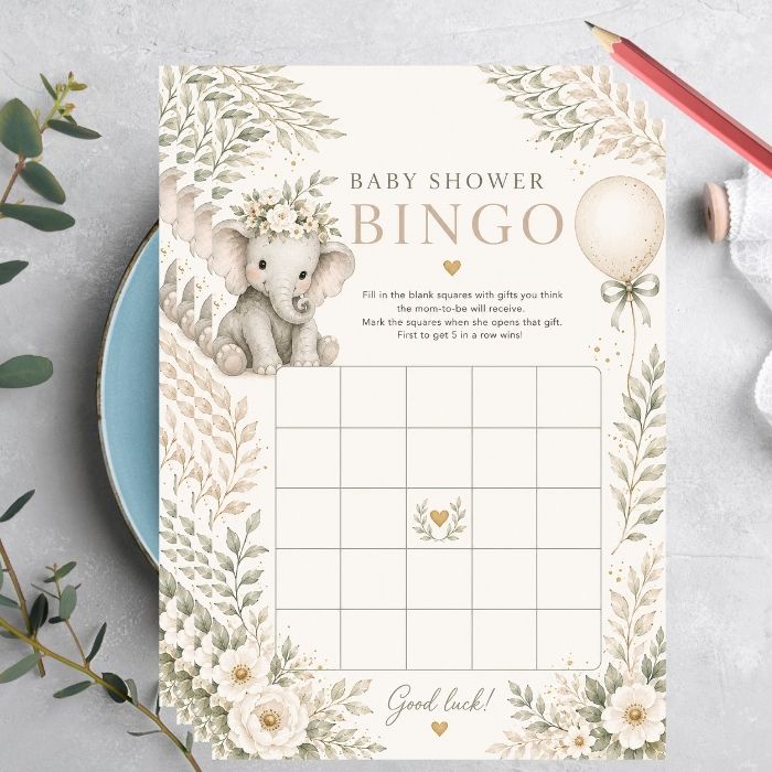 Baby Elephant Baby Shower Bingo Game | Pink Elelphant Themed Baby Shower Game